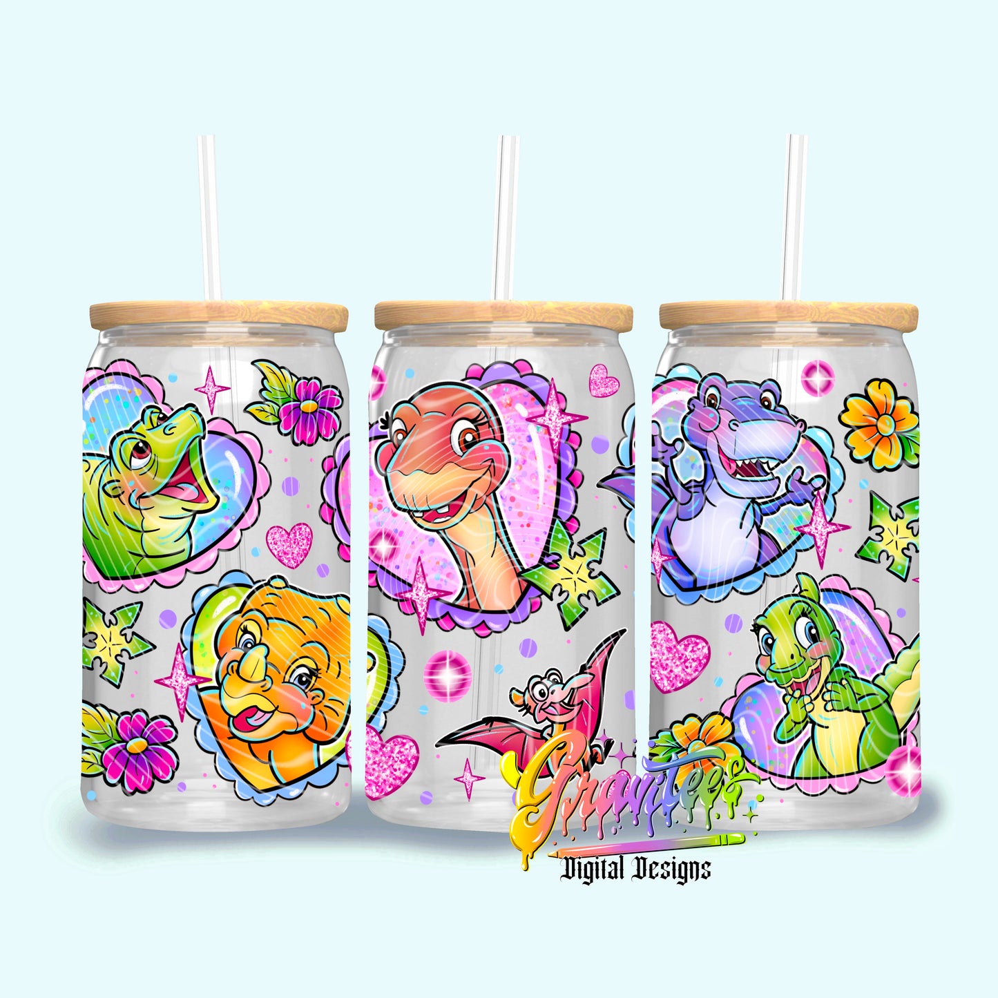 Valentine Dinosaurs 16oz Tumbler Template Design PNG,  for UVDTF or Sublimation Printing PNG Only!!