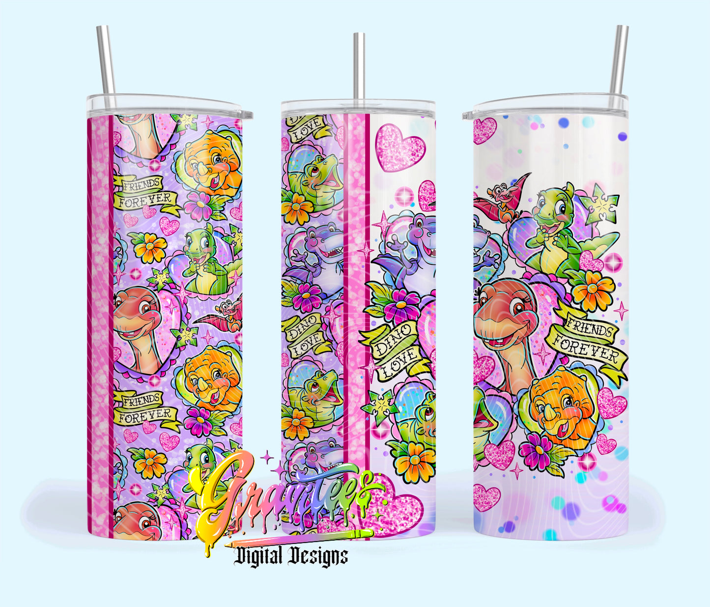 Valentine Dinosaurs 20oz Tumbler Template Design PNG,  for UVDTF or Sublimation Printing PNG Only!!
