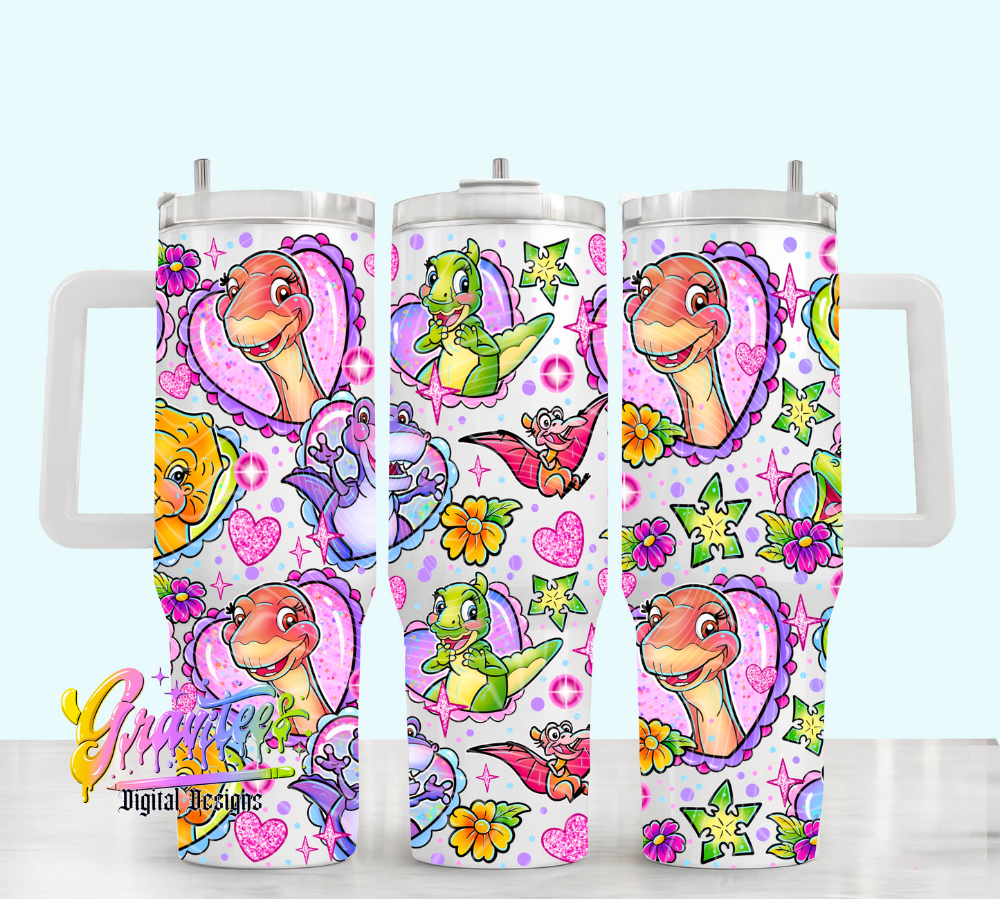 Valentine Dinosaurs 40oz Tumbler Template Design PNG,  for UVDTF or Sublimation Printing PNG Only!!