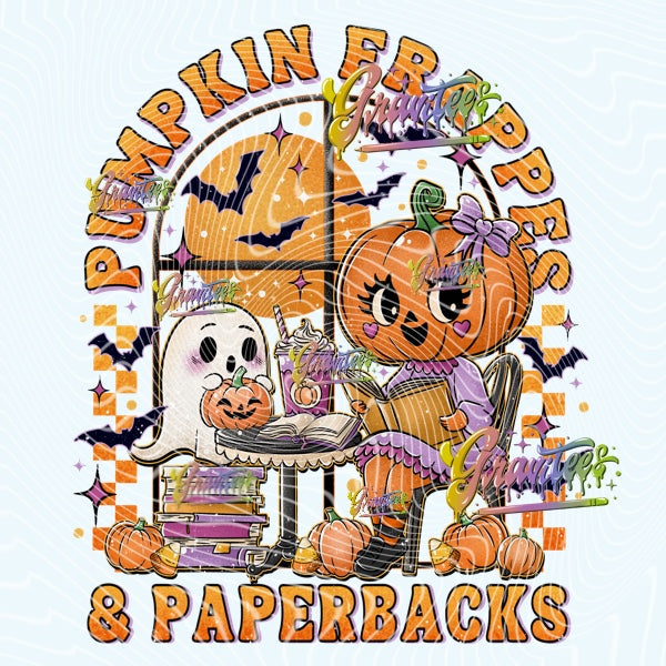 Pumpkin Frappes & Paperbacks PNG, Pumpkin Fall Clipart for DTF or Shirt Printing PNG Only!