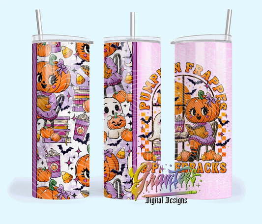 Pumpkin Frappes & Paperbacks 20oz Skinny Template PNG, Halloween Fall Clipart for UVDTF or Sublimation Printing PNG Only!