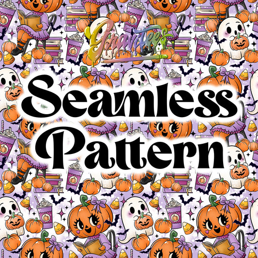 Pumpkin Frappes & Paperbacks PNG Seamless Design, Pumpkin Fall Clipart for DTF or Shirt Printing PNG Only!