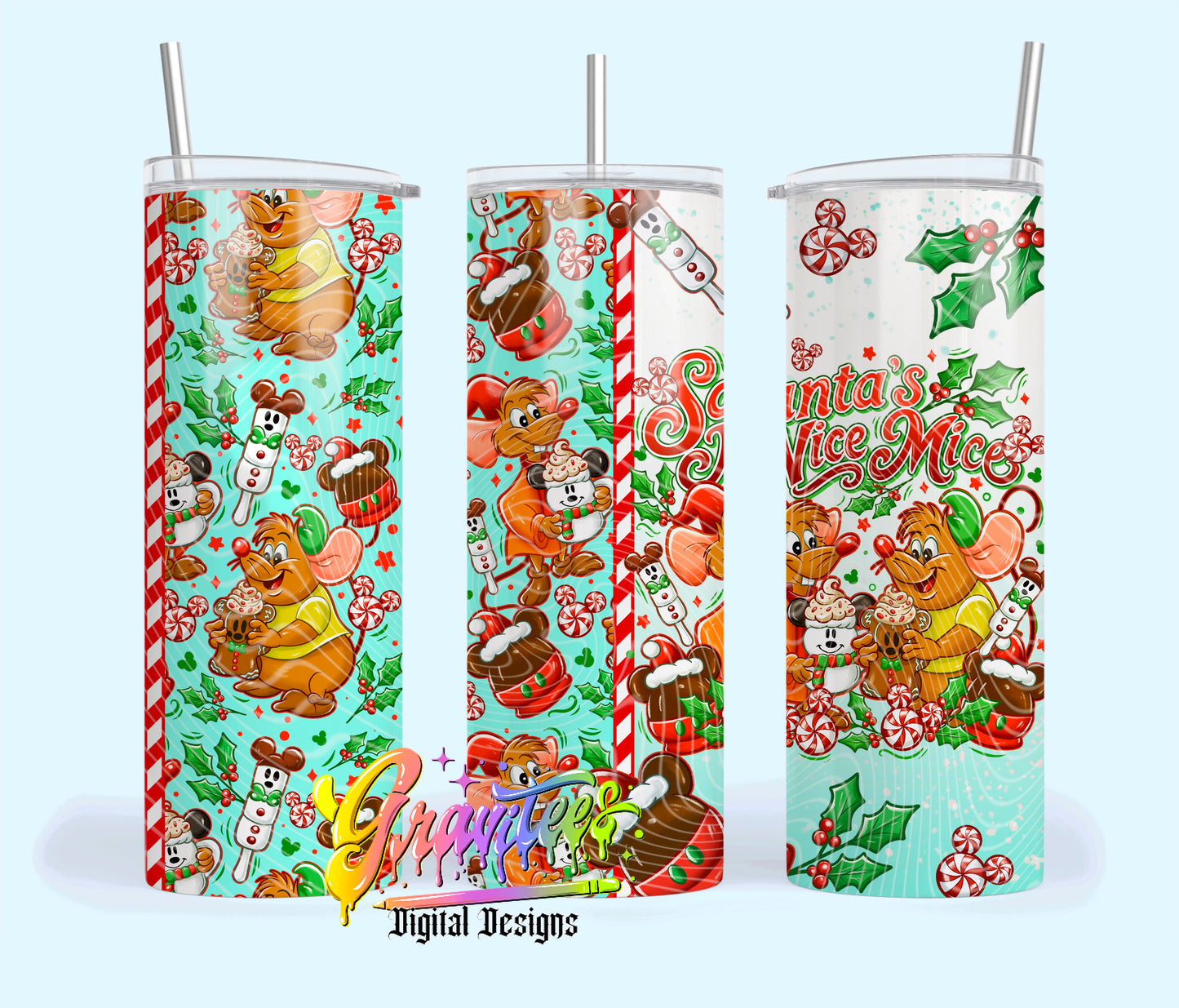 Santa’s Nice Mice 20oz Tumbler Template Design PNG,  for UVDTF or Sublimation Printing PNG Only!!