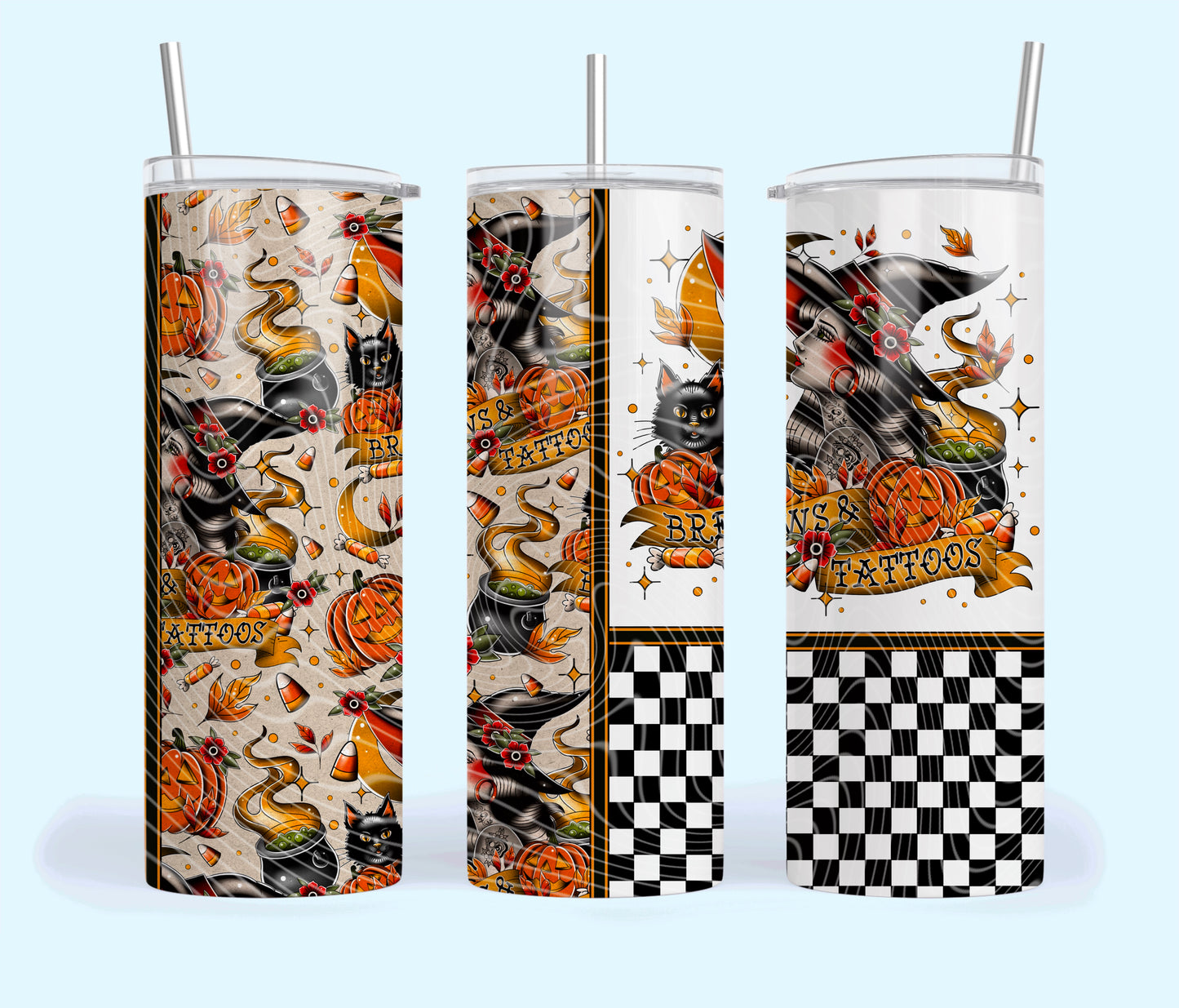 BREWS & TATTOOS WITCH Skinny Tumbler Design Png, BREWS & TATTOOS WITCH Clipart,BREWS & TATTOOS WITCHClipart, Clipart for DTF or Shirt Printing, PNG Only!