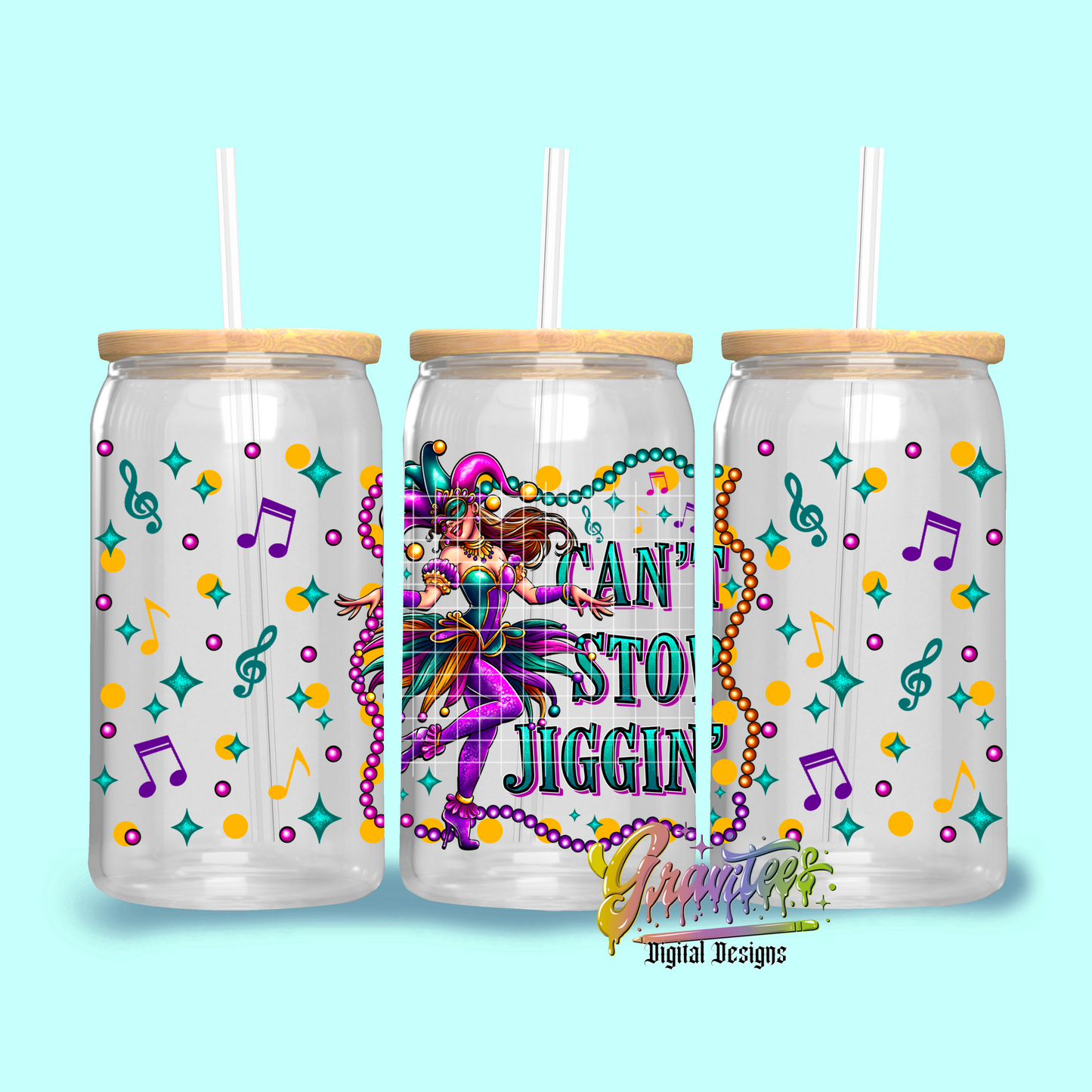 Can't Stop Jiggin' Libbey Template Png, Mardi Gras Clipart, Trendy Mardi Gras Clipart, Jester Clipart for DTF or Shirt Printing, PNG Only!