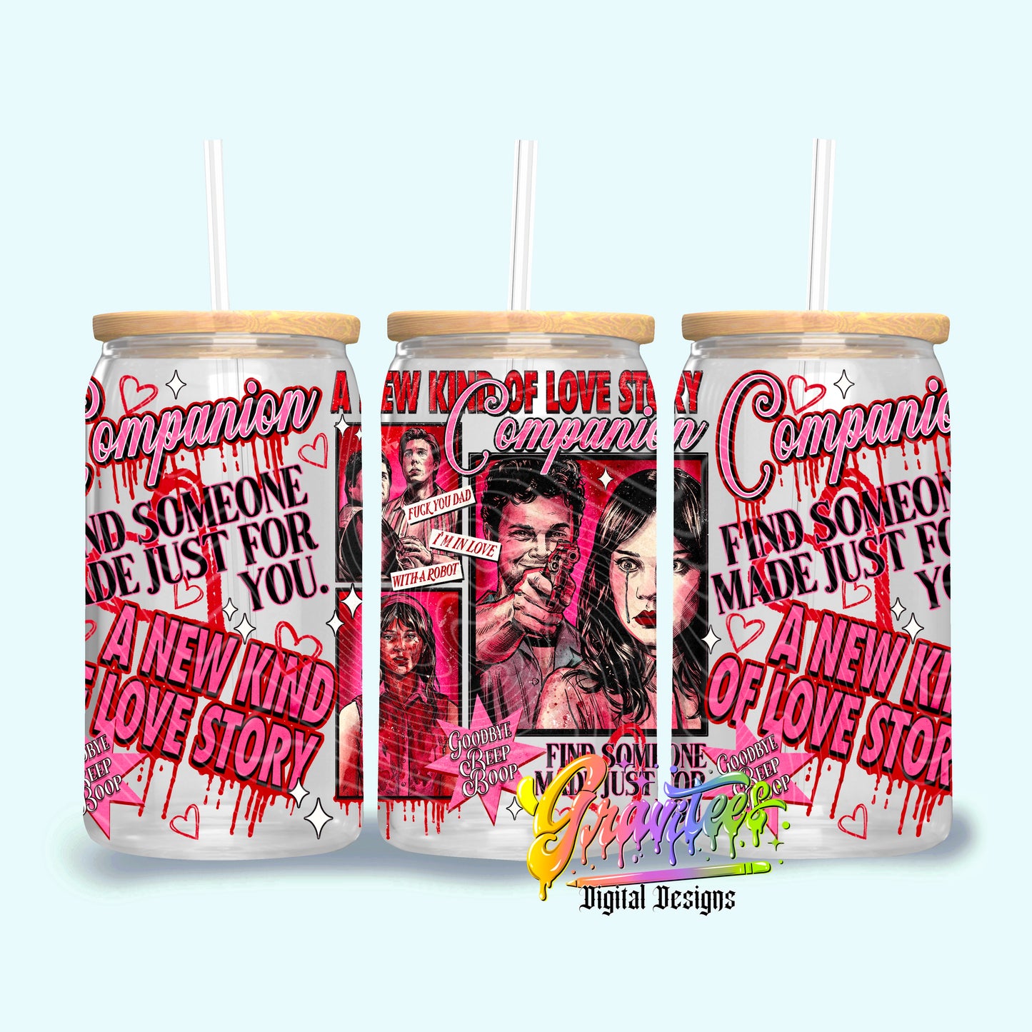 Robot Love 16oz Tumbler Template Design PNG,  for UVDTF or Sublimation Printing PNG Only!!