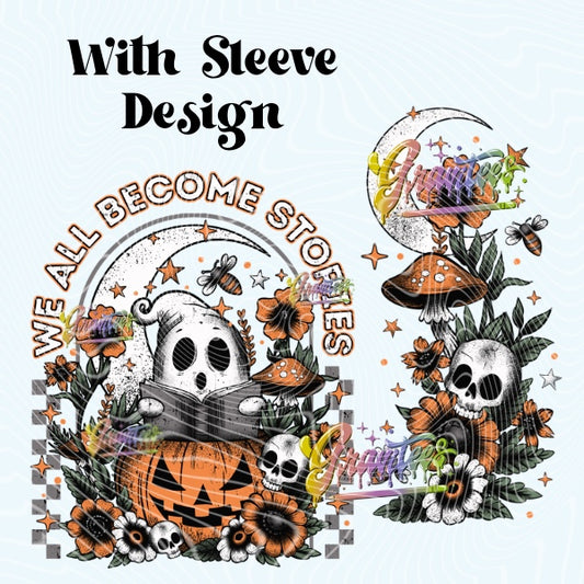 We All Become Stories with Sleeve DesignPNG, Ghost Book Clipart for DTF or Shirt Printing PNG Only!