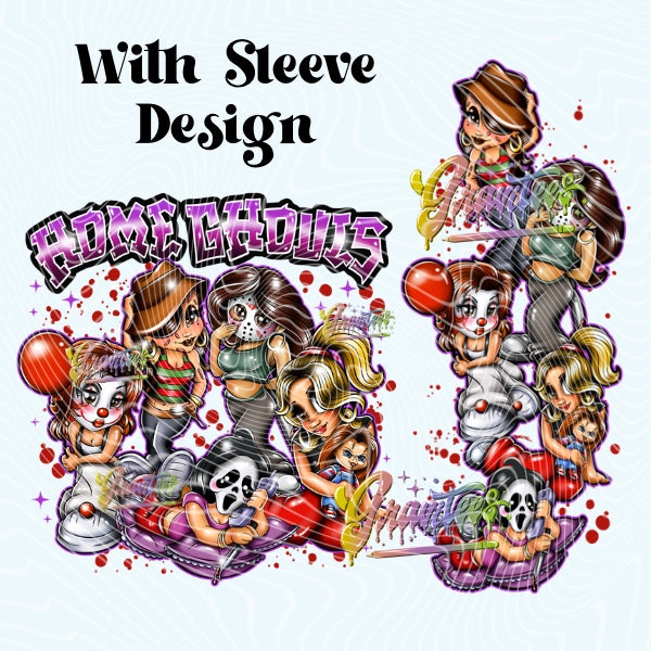 Home Ghouls with Sleeve Design PNG, Halloween Horror Clipart for DTF or Shirt Printing PNG Only!