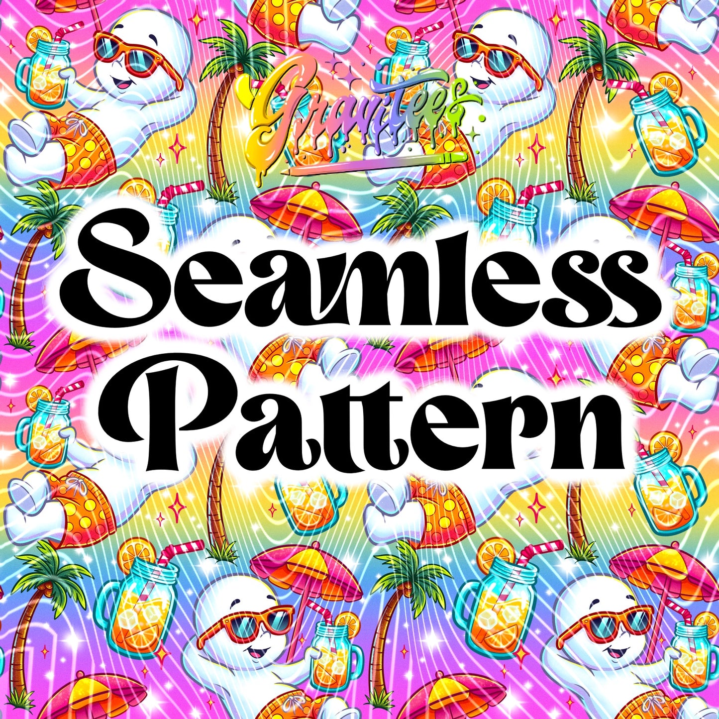 Summer Ghost Seamless Design PNG, &nbsp;for UVDTF or Sublimation Printing PNG Only!!