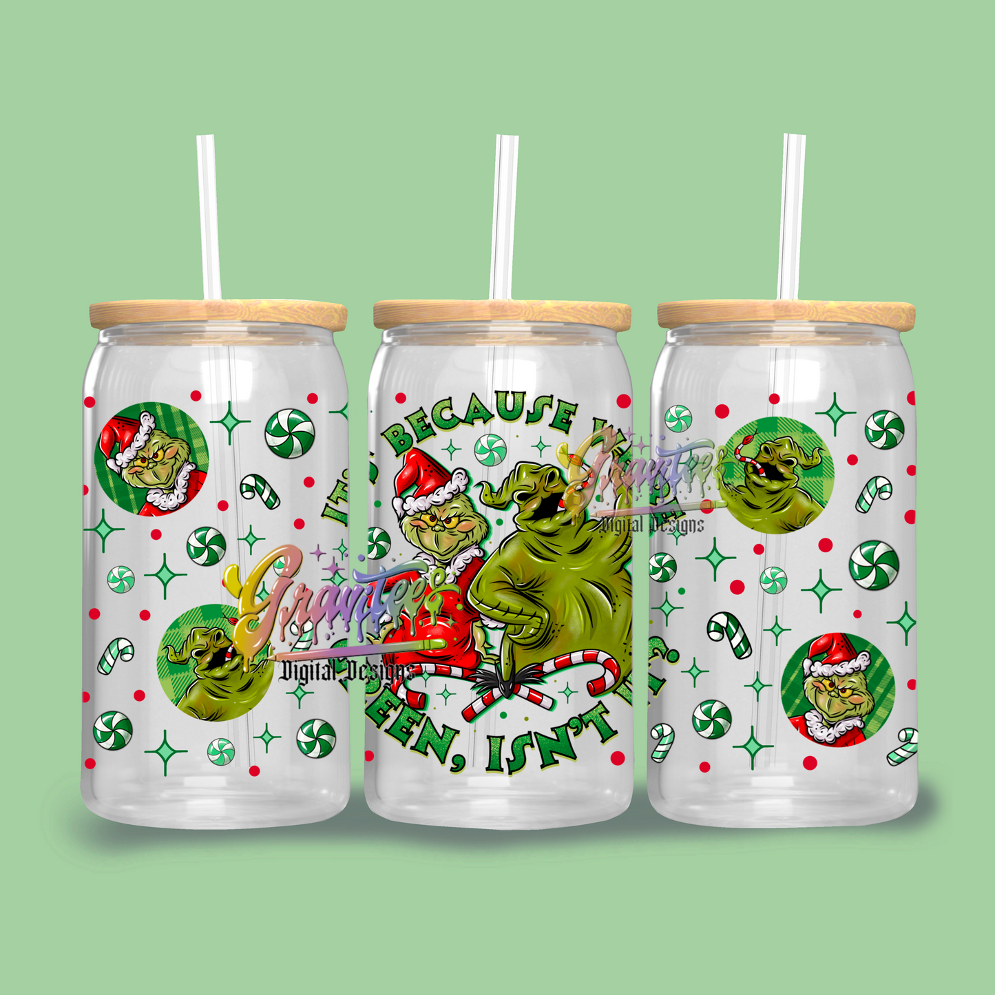 It's Because We're Green Isn't It, Oogie Boogie Template Design for 16oz. Libbey Glass Cup PNG ONLY!!