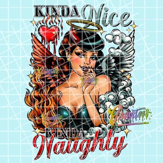 Kinda Naughty Kinda Nice Png, Angel Clipart, Trendy Girl Clipart, Clipart for DTF or Shirt Printing, PNG Only!