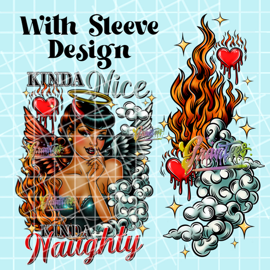 Kinda Naughty Kinda Nice with Sleeve Design Png, Angel Clipart, Trendy Girl Clipart, Clipart for DTF or Shirt Printing, PNG Only!