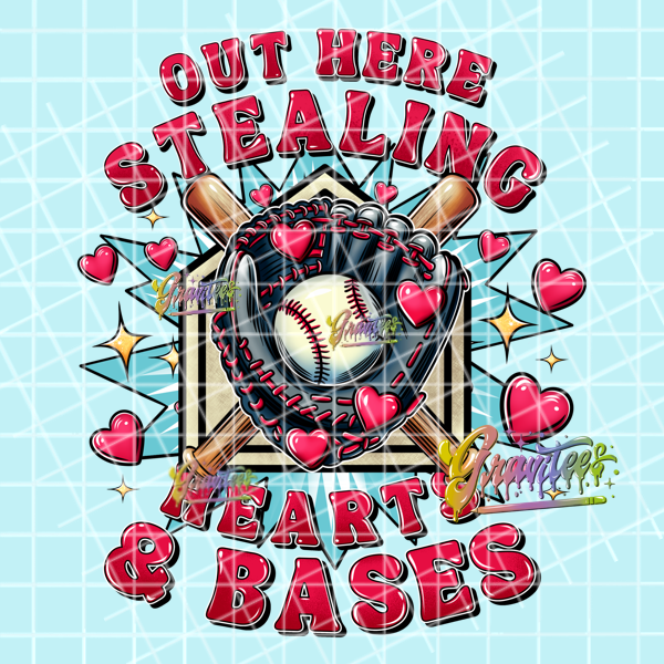 Stealing Hearts and Bases Png, Baseball Clipart, Trendy Valentine Clipart, Clipart for DTF or Shirt Printing, PNG Only!