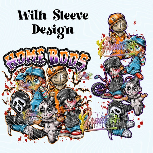 Home Boos with Sleeve Design PNG, Halloween Horror Clipart for DTF or Shirt Printing PNG Only!