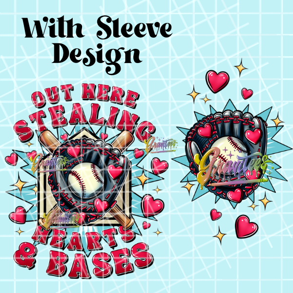 Stealing Hearts and Bases with Sleeve Design Png, Baseball Clipart, Trendy Valentine Clipart, Clipart for DTF or Shirt Printing, PNG Only!