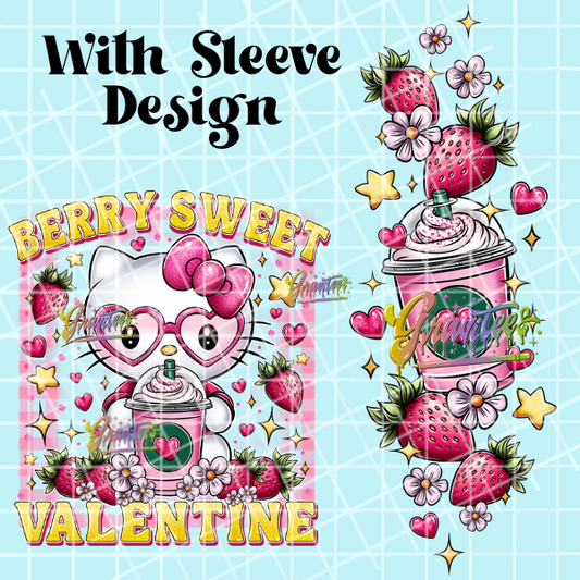 Berry Sweet Valentine with Sleeve Design Png, Kitty Clipart, Trendy Berry Clipart, Clipart for DTF or Shirt Printing, PNG Only!