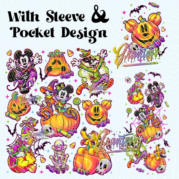 Halloween Mouse Friends with Sleeve & Pocket Design PNG, Cute Halloween Clipart for DTF or Shirt Printing PNG Only!