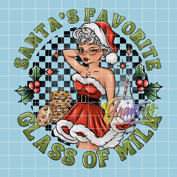 Santa's Favorite Glass Of Milk Png, Mrs. Claus Clipart, Trendy Christmas Clipart, Milk and Cookies Clipart for DTF or Shirt Printing, PNG Only!