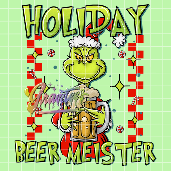 Holiday Beer Meister Png, Christmas Beer Clipart, Trendy Christmas Clipart, Christmas Green Guy Clipart for DTF or Shirt Printing, PNG Only!