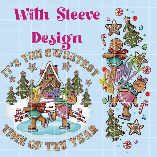 Sweetest Time Of The Year with Sleeve Png, Gingerbread Christmas Clipart, Trendy Christmas Clipart, Christmas Gingerbreads Clipart for DTF or Shirt Printing, PNG Only!
