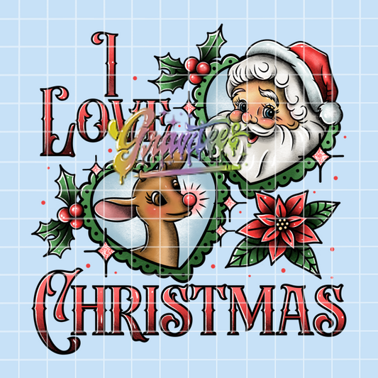 I Love Christmas Png, Santa Clipart, Trendy Christmas Clipart, Rudolph Clipart for DTF or Shirt Printing, PNG Only!