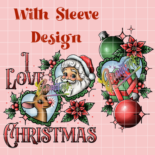 I Love Christmas with Sleeve Png, Santa Clipart, Trendy Christmas Clipart, Rudolph Clipart for DTF or Shirt Printing, PNG Only!