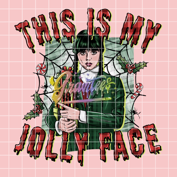 This is my Jolly Face Png, Wednesday Christmas Clipart, Trendy Christmas Clipart, Addams Clipart for DTF or Shirt Printing, PNG Only!