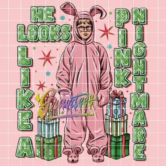 He Looks Like A Pink Nightmare Png, Ralphie Christmas Story Clipart, Trendy Christmas Clipart, Ralphie Bunny Clipart for DTF or Shirt Printing, PNG Only!