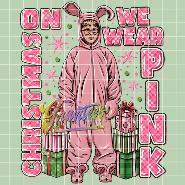 On Christmas We Wear Pink Png, Ralphie Christmas Story Clipart, Trendy Christmas Clipart, Ralphie Bunny Clipart for DTF or Shirt Printing, PNG Only!