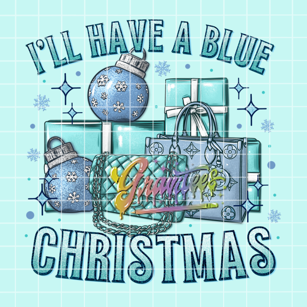 Blue Christmas Png, Ornaments Clipart, Trendy Christmas Clipart, Presents Clipart for DTF or Shirt Printing, PNG Only!