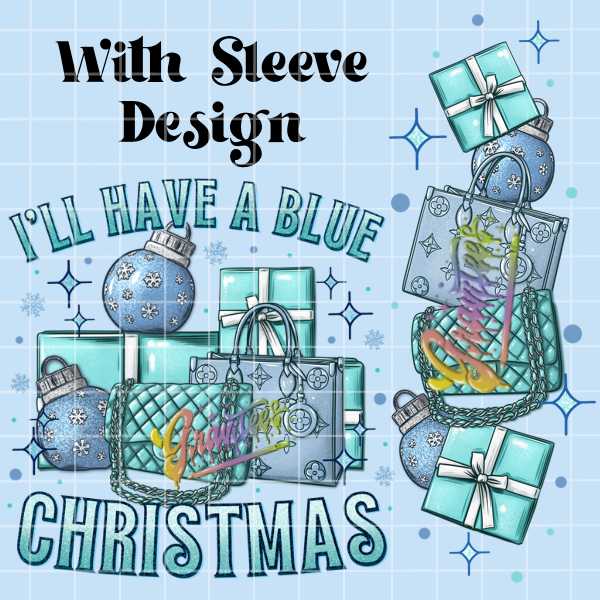 Blue Christmas with Sleeve Png, Ornaments Clipart, Trendy Christmas Clipart, Presents Clipart for DTF or Shirt Printing, PNG Only!
