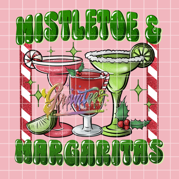 Mistletoe and Margaritas Png, Drinking Clipart, Trendy Christmas Clipart, Margarita Clipart for DTF or Shirt Printing, PNG Only!
