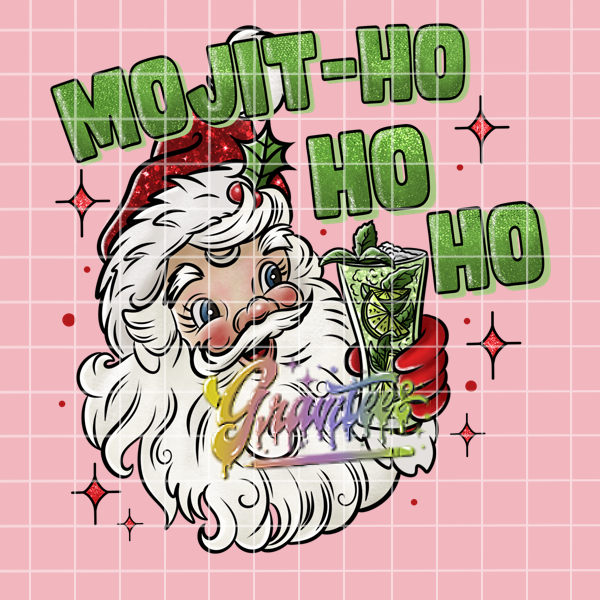 Mojito Ho Ho Ho Png, Drinking Santa Clipart, Trendy Christmas Clipart, Santa Clipart for DTF or Shirt Printing, PNG Only!