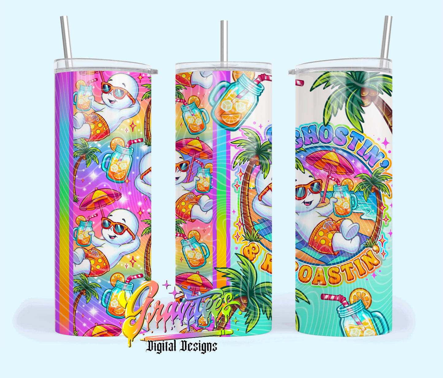 Summer Ghost 20oz Tumbler Template Design PNG,  for UVDTF or Sublimation Printing PNG Only!!