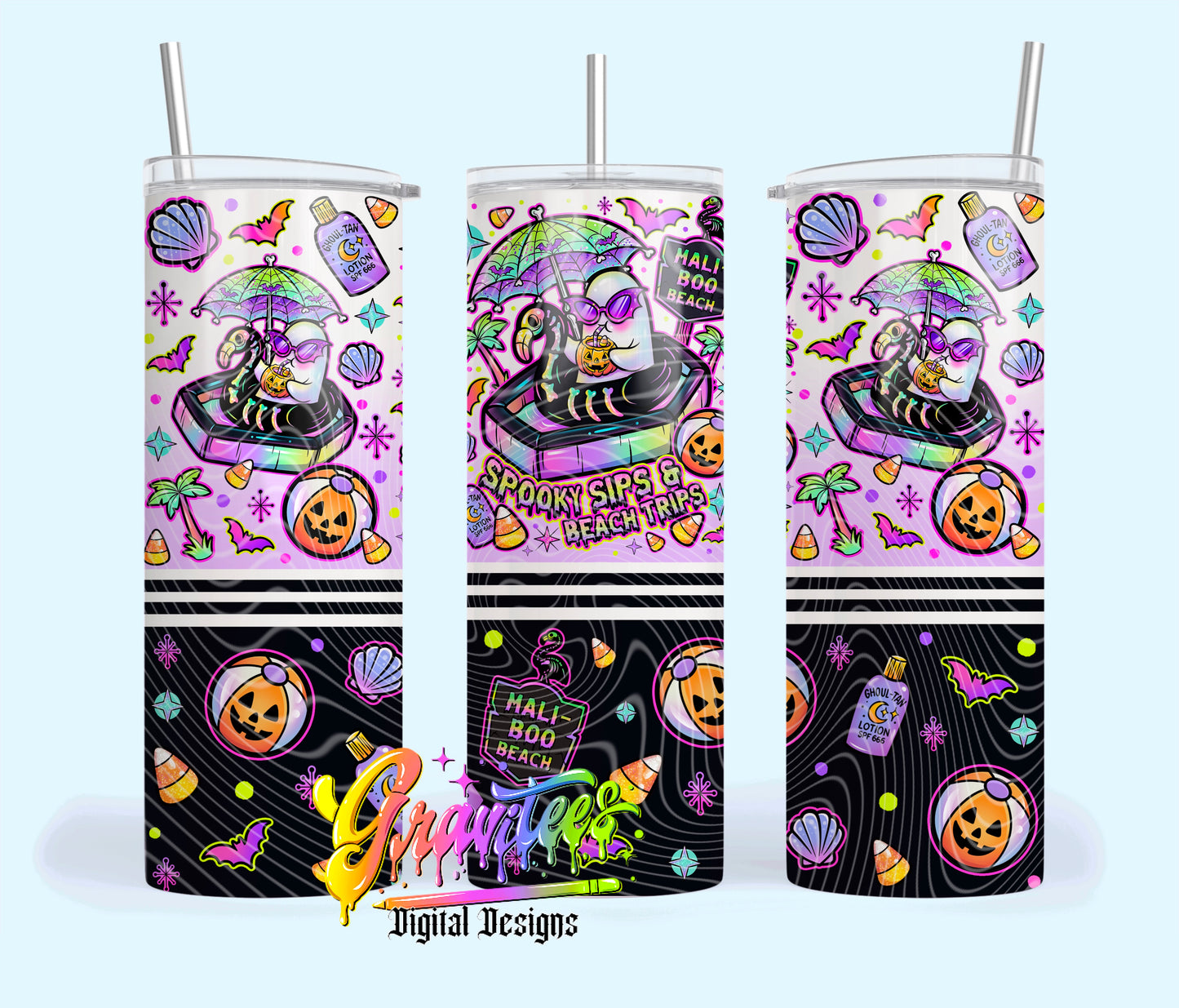 MaliBOO Beach Summer Ghost 20oz Tumbler Template  Png for UVDTF or Sublimation Printing, PNG Only!