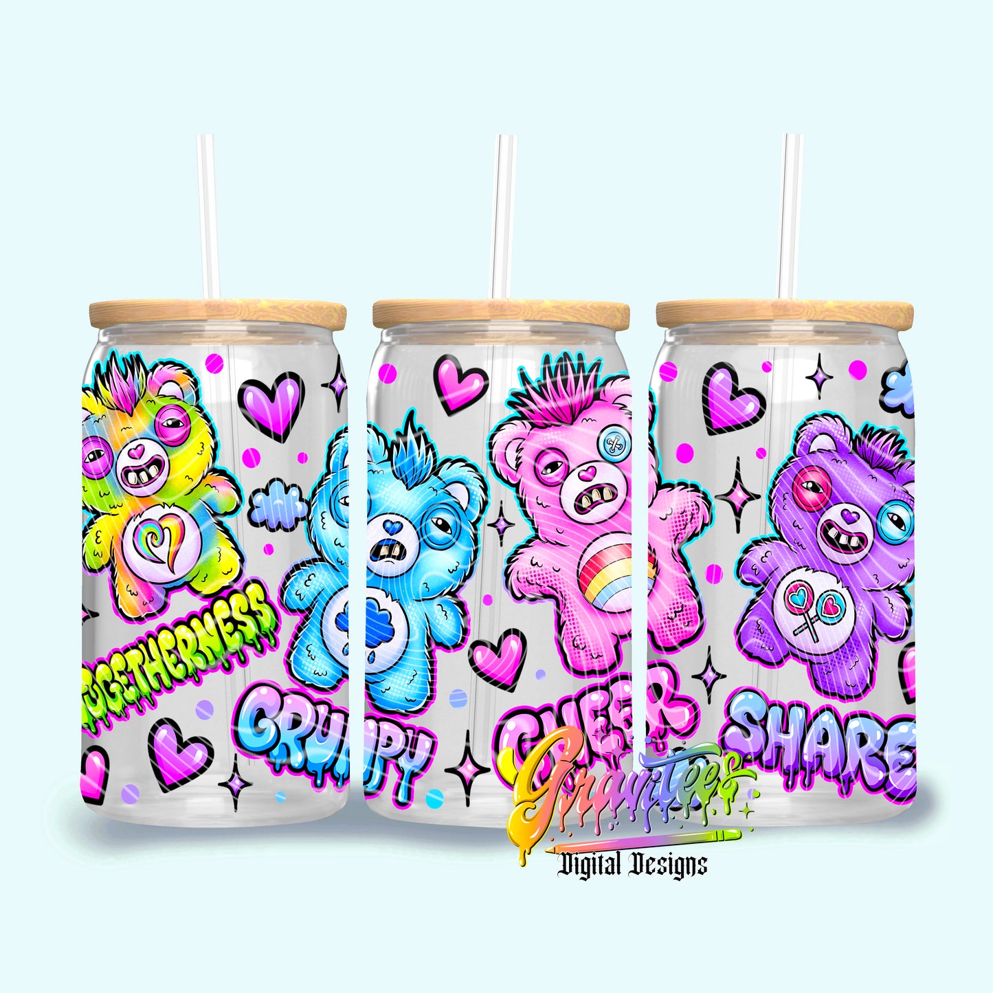 Fuggly Bears 16oz Tumbler Template  Png for UVDTF or Sublimation Printing, PNG Only!