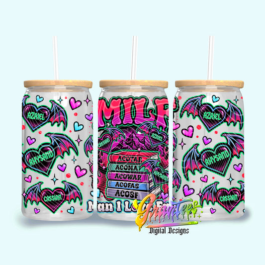 MILF Book Lover Fae 16oz Tumbler Template  Png for UVDTF or Sublimation Printing, PNG Only!