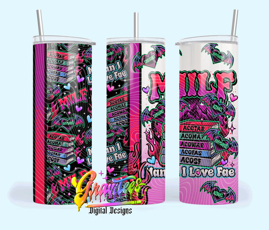 MILF Book Lover Fae 20oz Tumbler Template  Png for UVDTF or Sublimation Printing, PNG Only!