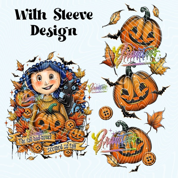 Fall Had Never Seemed So Fall With Sleeve Design PNG, Halloween Movie Design for DTF or Shirt Printing PNG Only