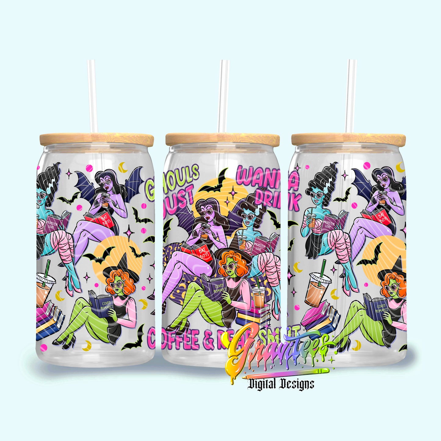 Book Ghouls 16oz Tumbler Template  Png for UVDTF or Sublimation Printing, PNG Only!