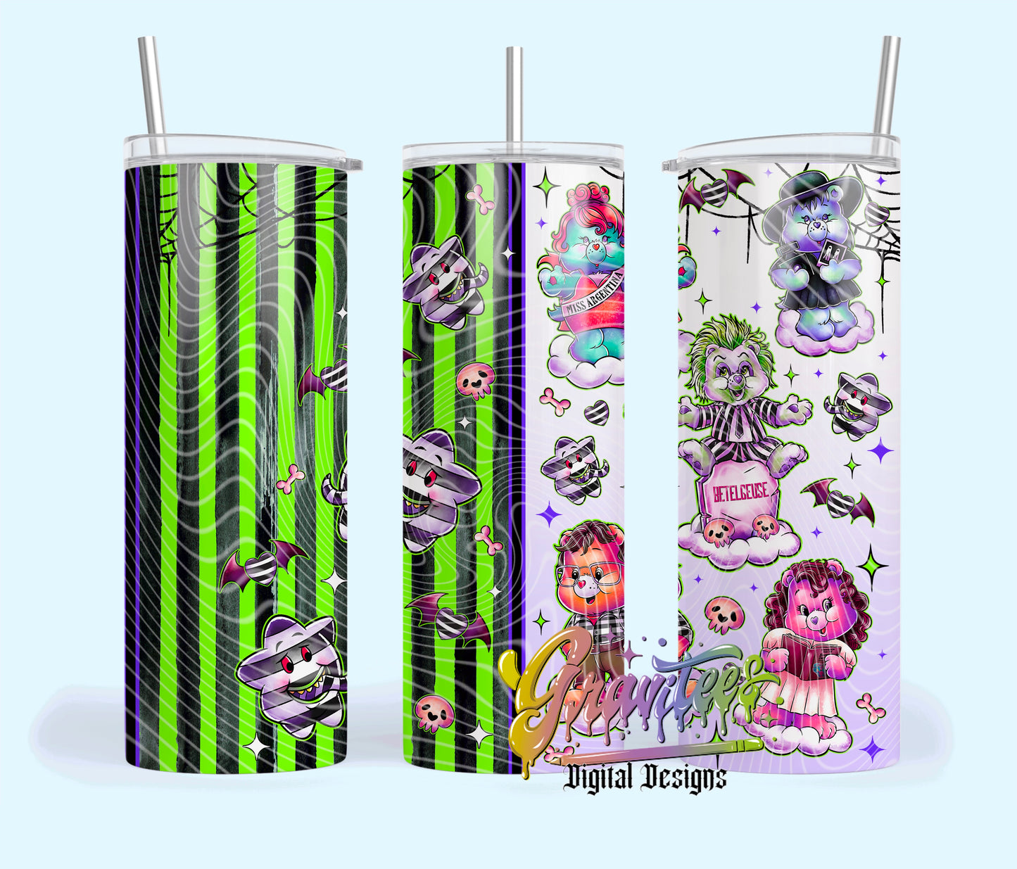 Strange Cuties Green Stripes 20oz Tumbler Template Design PNG, Fall Design for UVDTF or Sublimation Printing PNG Only!