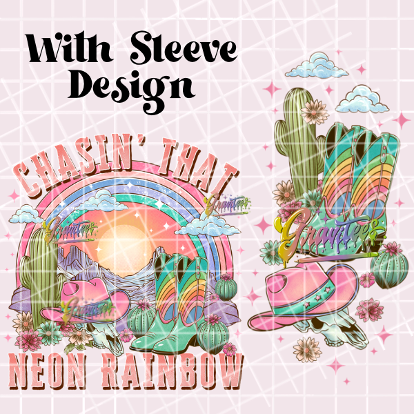 Chasing’ That Neon Rainbow with Sleeve Png, Country Clipart, Trendy Country Clipart, Clipart for DTF or Shirt Printing, PNG Only!