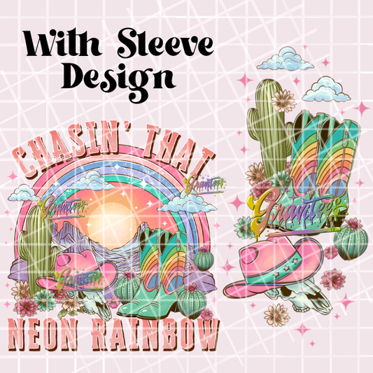Chasing’ That Neon Rainbow with Sleeve Png, Country Clipart, Trendy Country Clipart, Clipart for DTF or Shirt Printing, PNG Only!