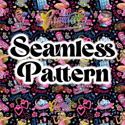 SABRINA C Seamless Black Background Design Png for DTF or Shirt Printing, PNG Only!