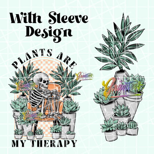 Plants Are My Therapy With Sleeve Design Png, Plant Lover Clipart, Trendy Skeleton Clipart, Clipart for DTF or Shirt Printing, PNG Only!
