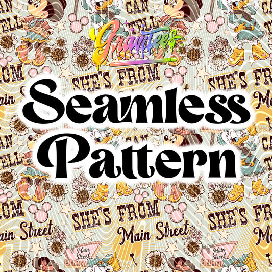 She’s From Main Street Seamless Design Png for UVDTF or Sublimation Printing, PNG Only!