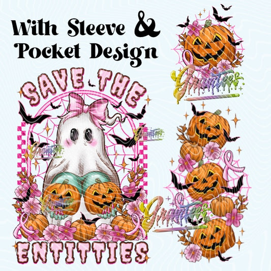 Save The Entitties With Sleeve & Pocket Design PNG, Breast Cancer Design for DTF or Shirt Printing PNG Only