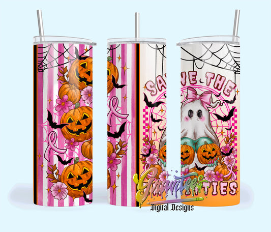 Save The Entitties 20oz Tumbler Template Design PNG, Fall Breast Cancer Design for UVDTF or Sublimation Printing PNG Only!