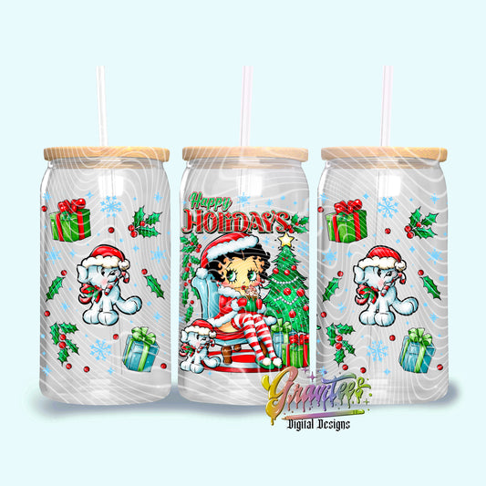 Happy Holidays Christmas Dog 16oz Tumbler Template Design PNG, Christmas Design for UVDTF or Sublimation Printing PNG Only!