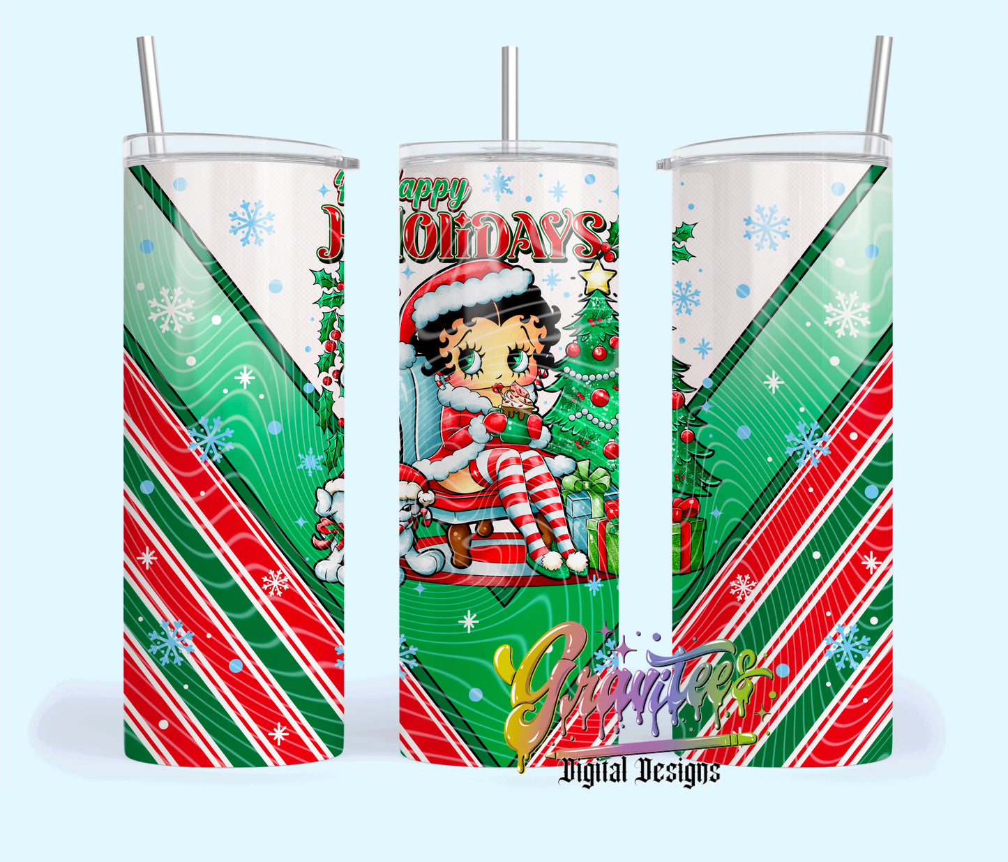 Happy Holidays Christmas Dog 20oz Tumbler Template Design PNG, Christmas Design for UVDTF or Sublimation Printing PNG Only!